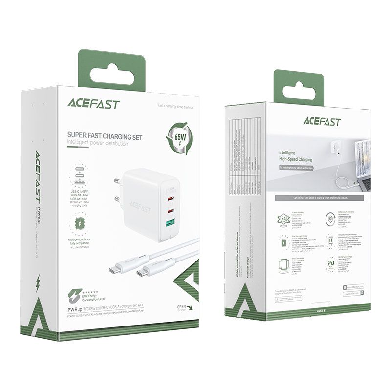 2w1 ładowarka sieciowa 2x usb-c usb 65w + kabel usb-c biały