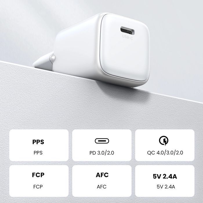 Szybka ładowarka sieciowa GaN USB C 30W PD Ugreen Nexode Mini - biała