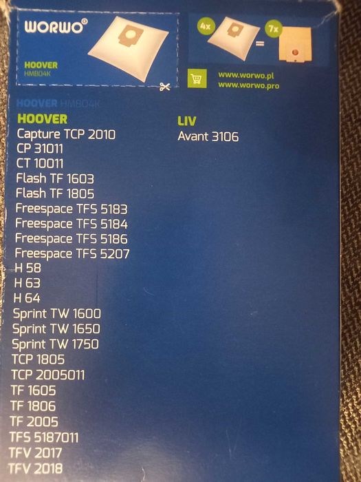 Worki do odkurzacza hoover hmb04k