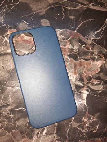 Чехол  iPhone 12 Pro Max натур.кожа т. синий