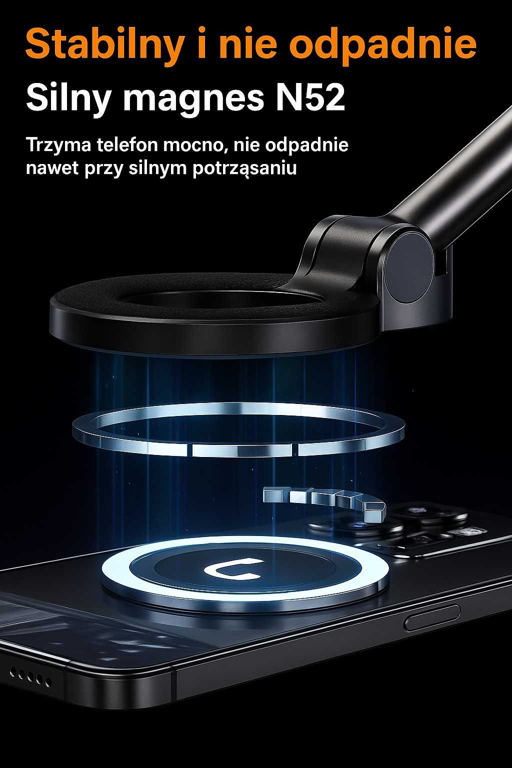 Uchwyt na telefon magnetyczny mocny uniwersalny przyssawka obrotowy