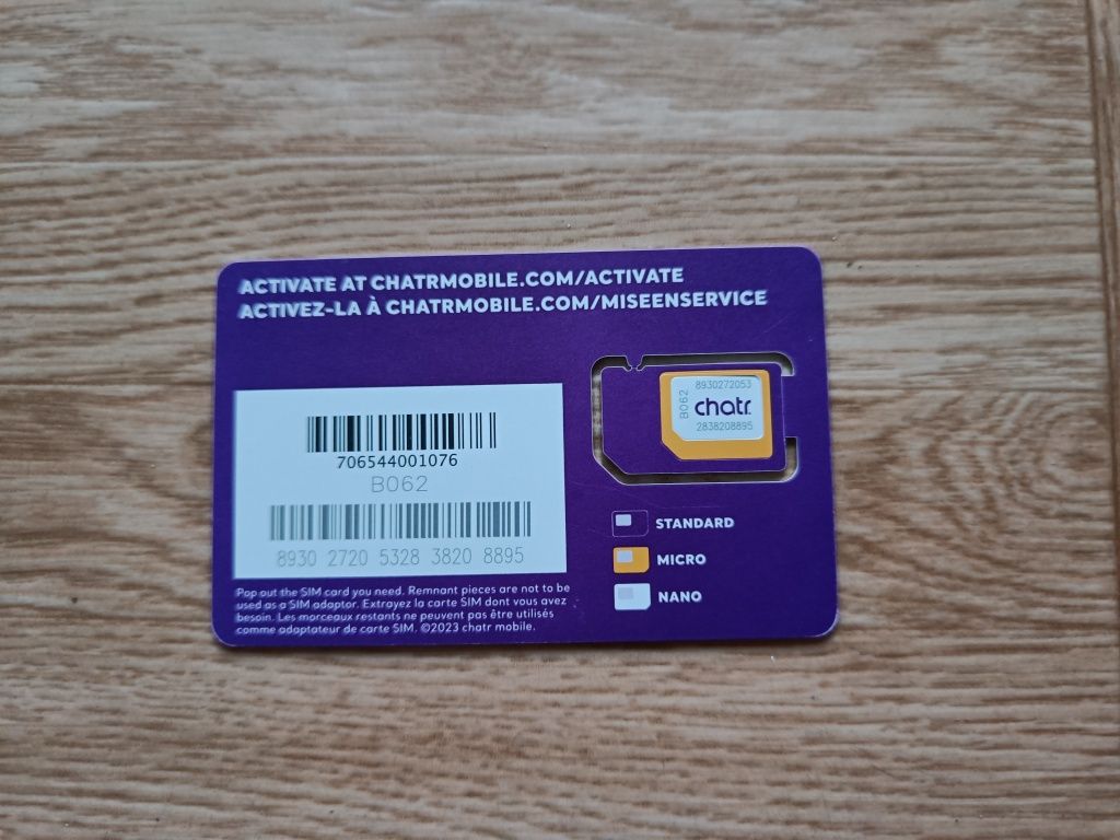 Karta SIM Kanada sieć Chatr aktywna