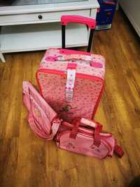Zestaw walizka podróżna plus dwie torby  dla dziewczynki