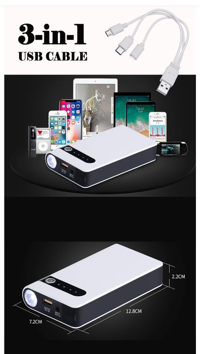 Booster /Jump Starter p bateria fraca, 8000mAh 12v, Powerbank, com LED