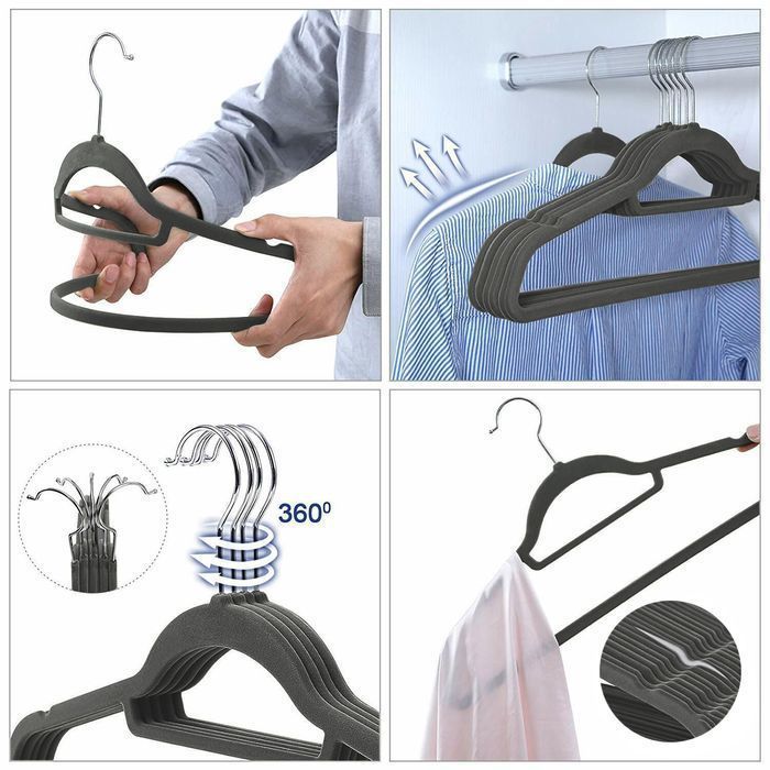 wieszak welurowy maxi komplet 60 szt grafitowy