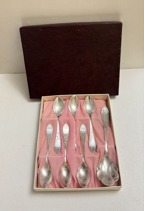 Łyżeczki deserowe posrebrzane PRL zestaw 7 sztuk