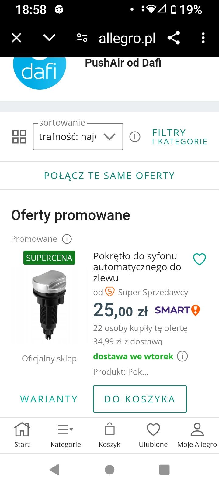 Zawór syfonu zlewu kuchenny