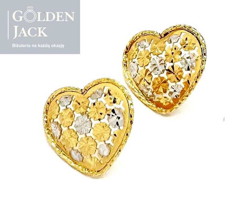 Złote kolczyki w serca serduszka ażurowe białe złoto p. 585 waga 1,87g