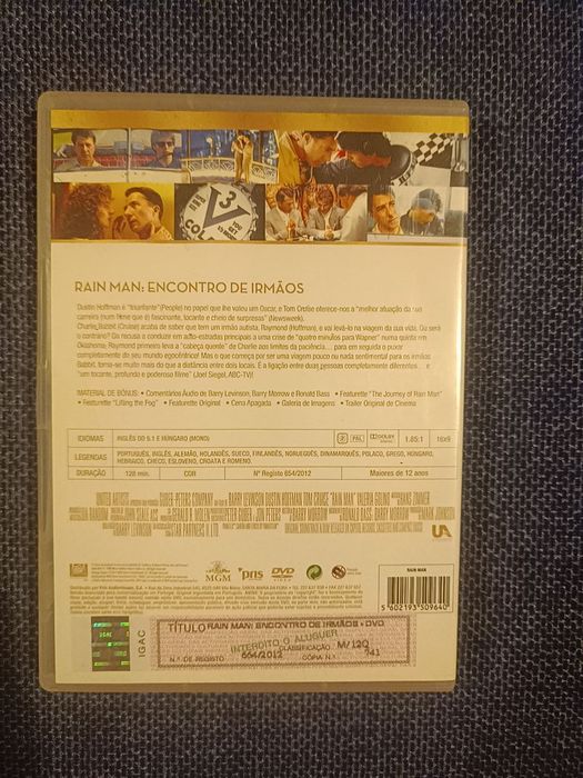 DVD do filme clássico "Rain Man - Encontro de Irmãos" (portes grátis)
