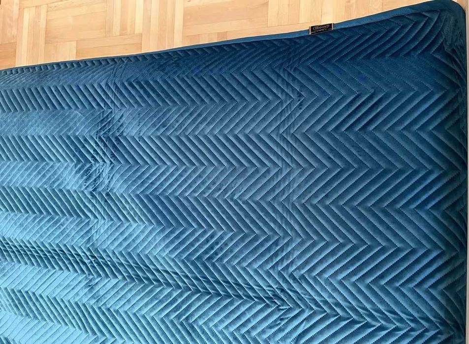 Narzuta na łóżko 170x210 niebieska Welwet Pikowana Jodełka