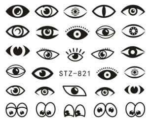 stz821 naklejki wodne czarne na paznokcie oko oczy