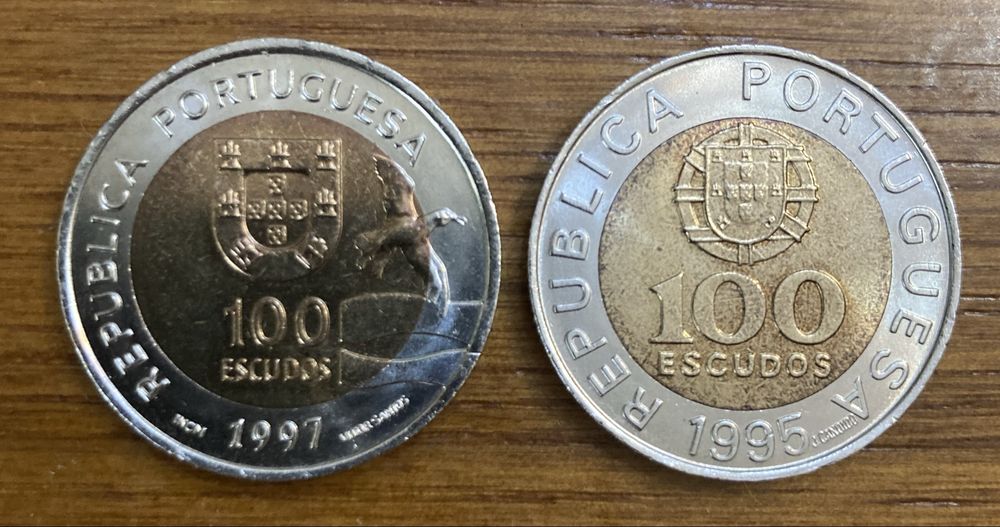 2 moedas comemorativas de 100$00 belas