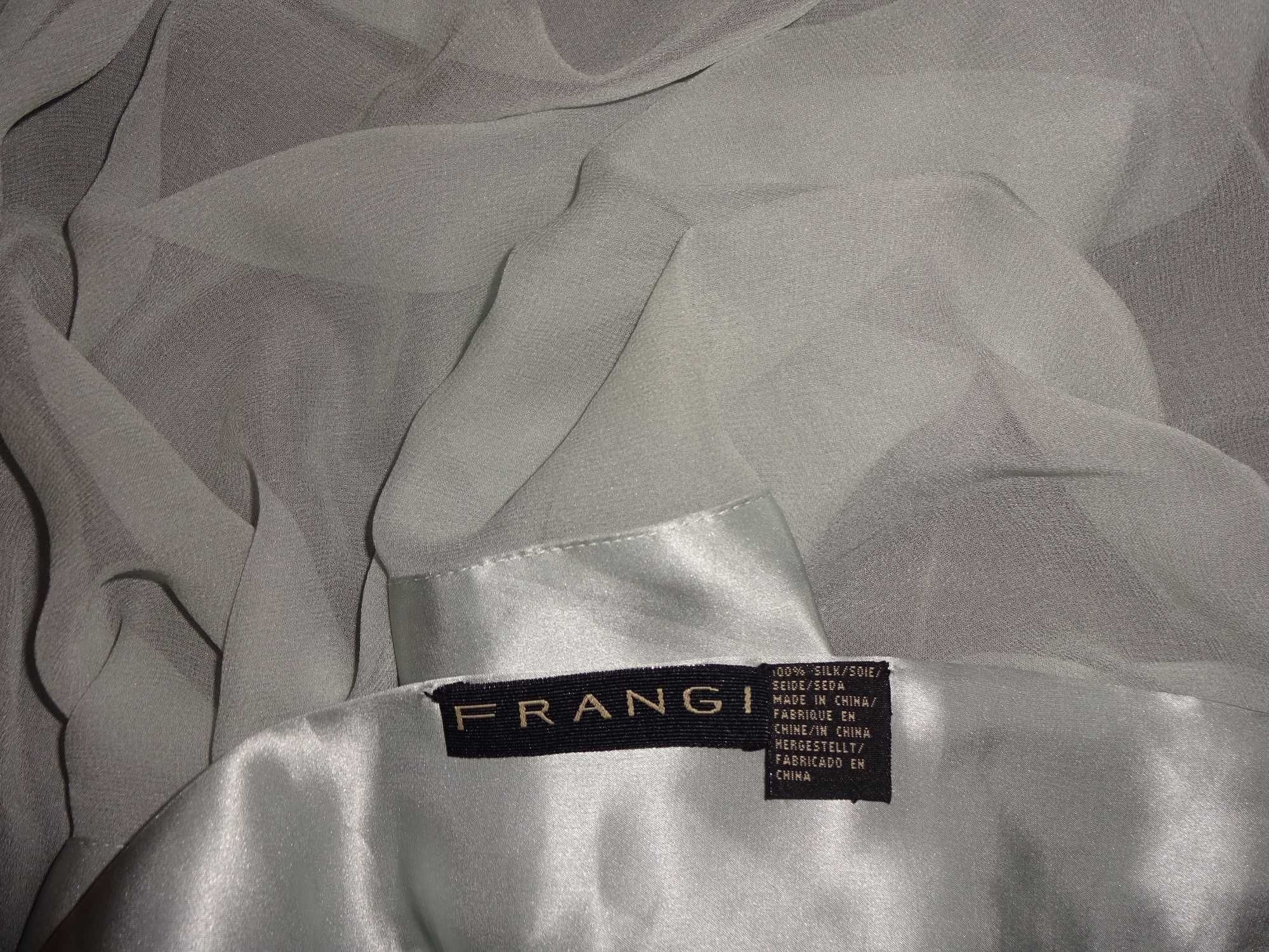 FRANGI 100% Silk jedwabny delikatny popielaty duży szal szalik apaszka