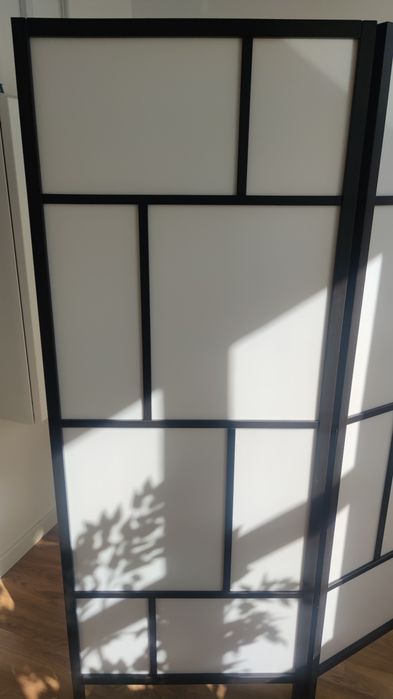 Parawan IKEA Rizor, ścianka działowa, biały/czarny, drewno, 216x185 cm
