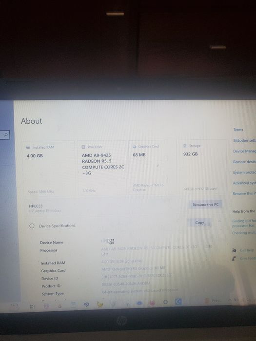 Portátil HP 15-db0xxx 4 GB RAM USADO