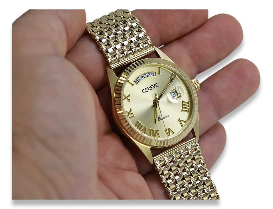 Złoty zegarek z bransoletą męski 14k 585 Geneve mw013ydy2&mbw013y