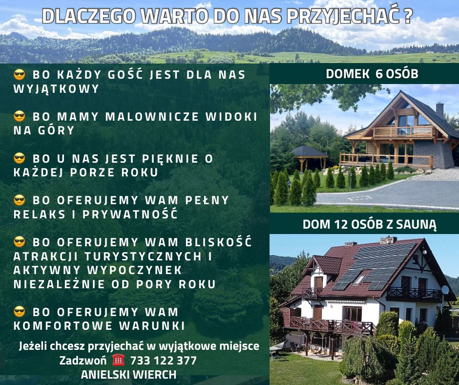 Domek DREWNIANY w górach. WIDOKI. PIENINY. Jezioro. Wolny termin.
