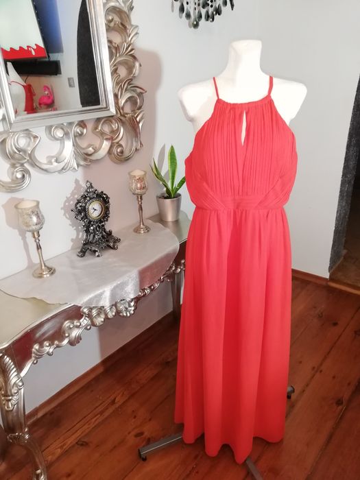 Nowa zwiewna czerwona szyfonowa sukienka długa LITTLE MISTRESS r 38