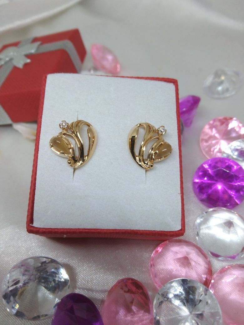 Piękne złote kolczyki angielskie zapięcie, złoto Golden rose 583