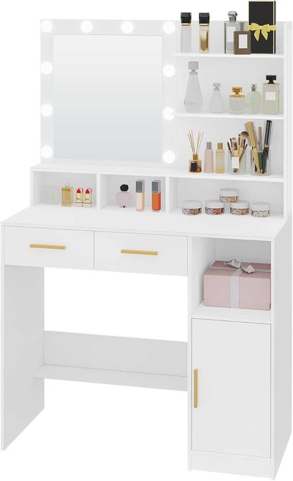 Toaletka z lustrem oświetleniem LED stolik biurko kosmetyczne biała