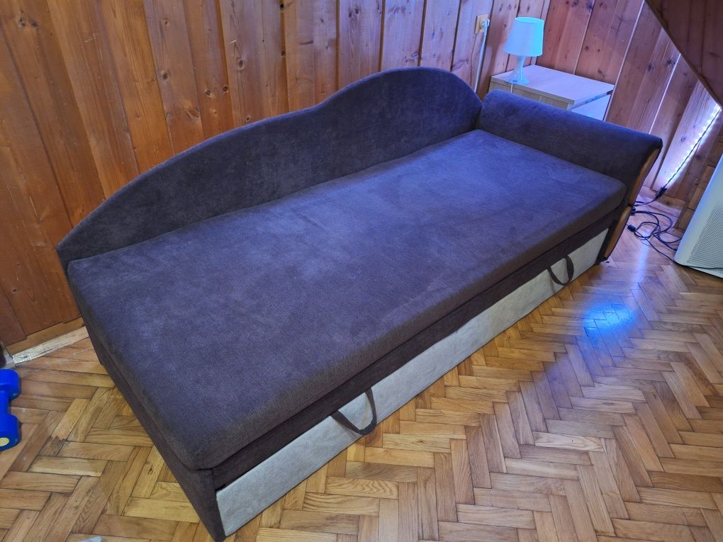 Sofa rozkładana brązowo-beżowa
