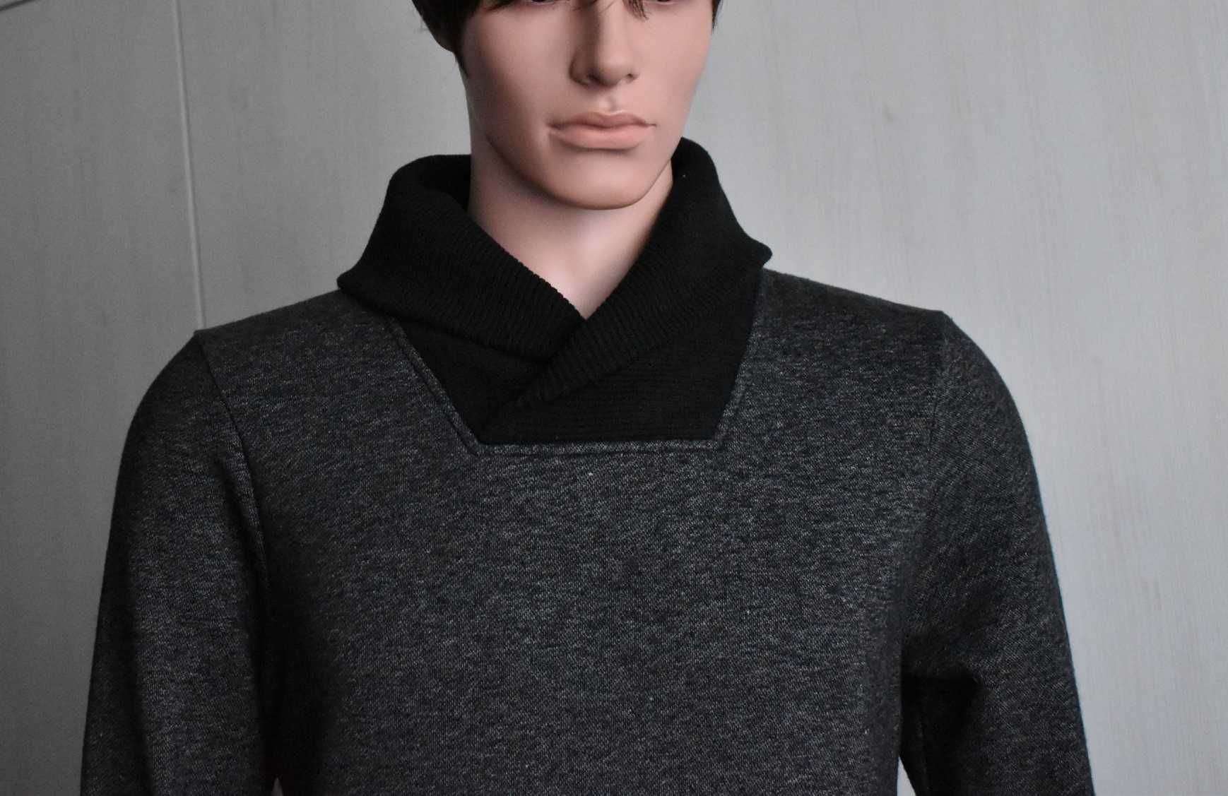 Sweterek bluza S bawełna kołnierz prosty szary H&M męski