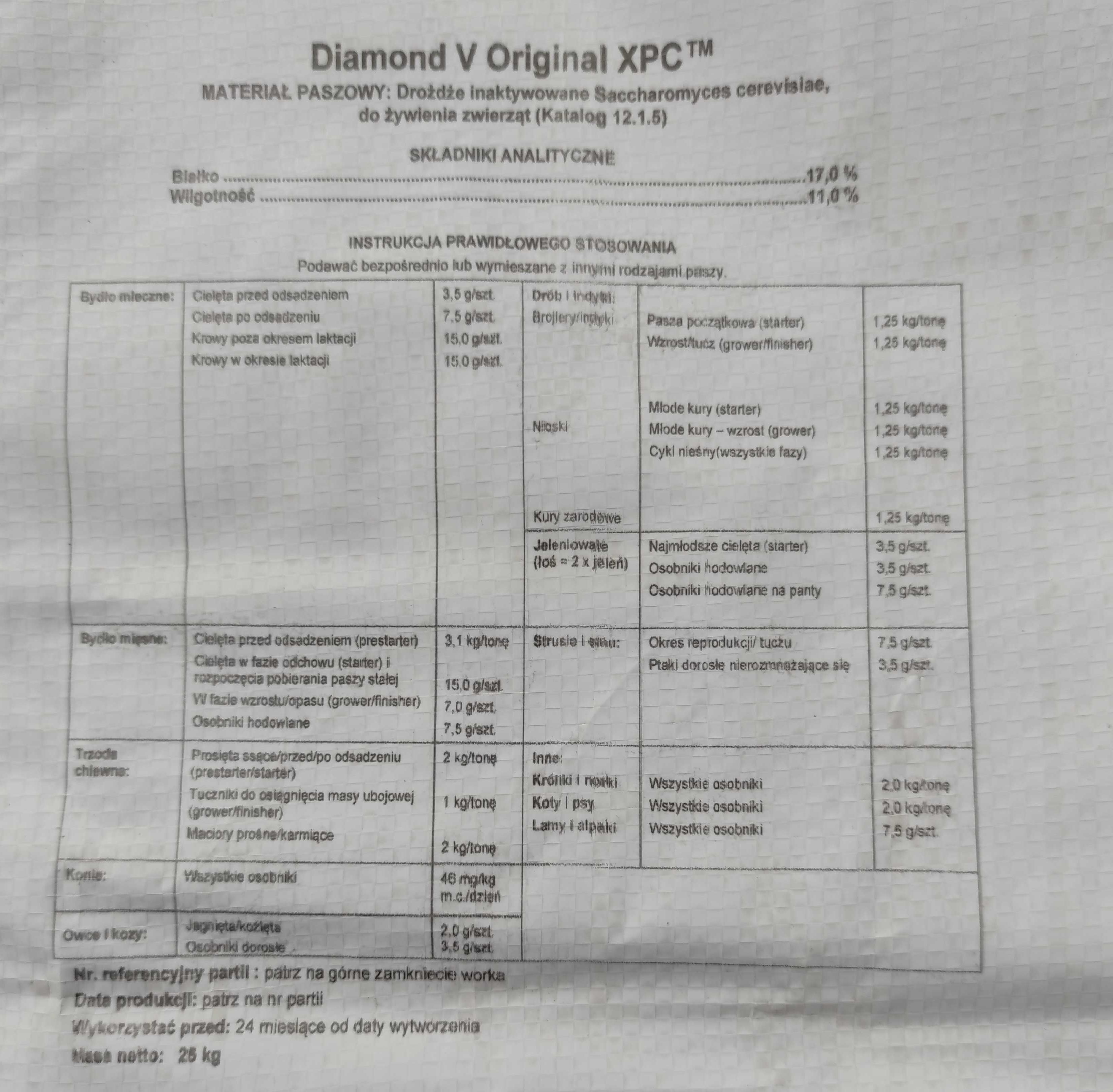 Drożdże Diamond XPC metabolity drożdży bydło konie lochy