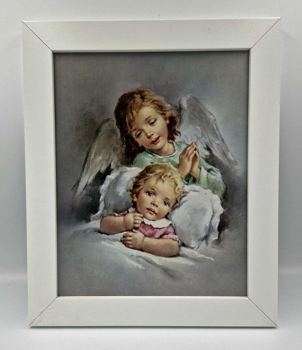 Obraz dziecko oraz Anioł Stróż, bała rama, obraz do zawieszenia