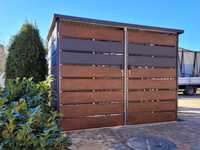 Wiata śmietnikowa panelowa panele ażurowe drewnopodobna akrylowa