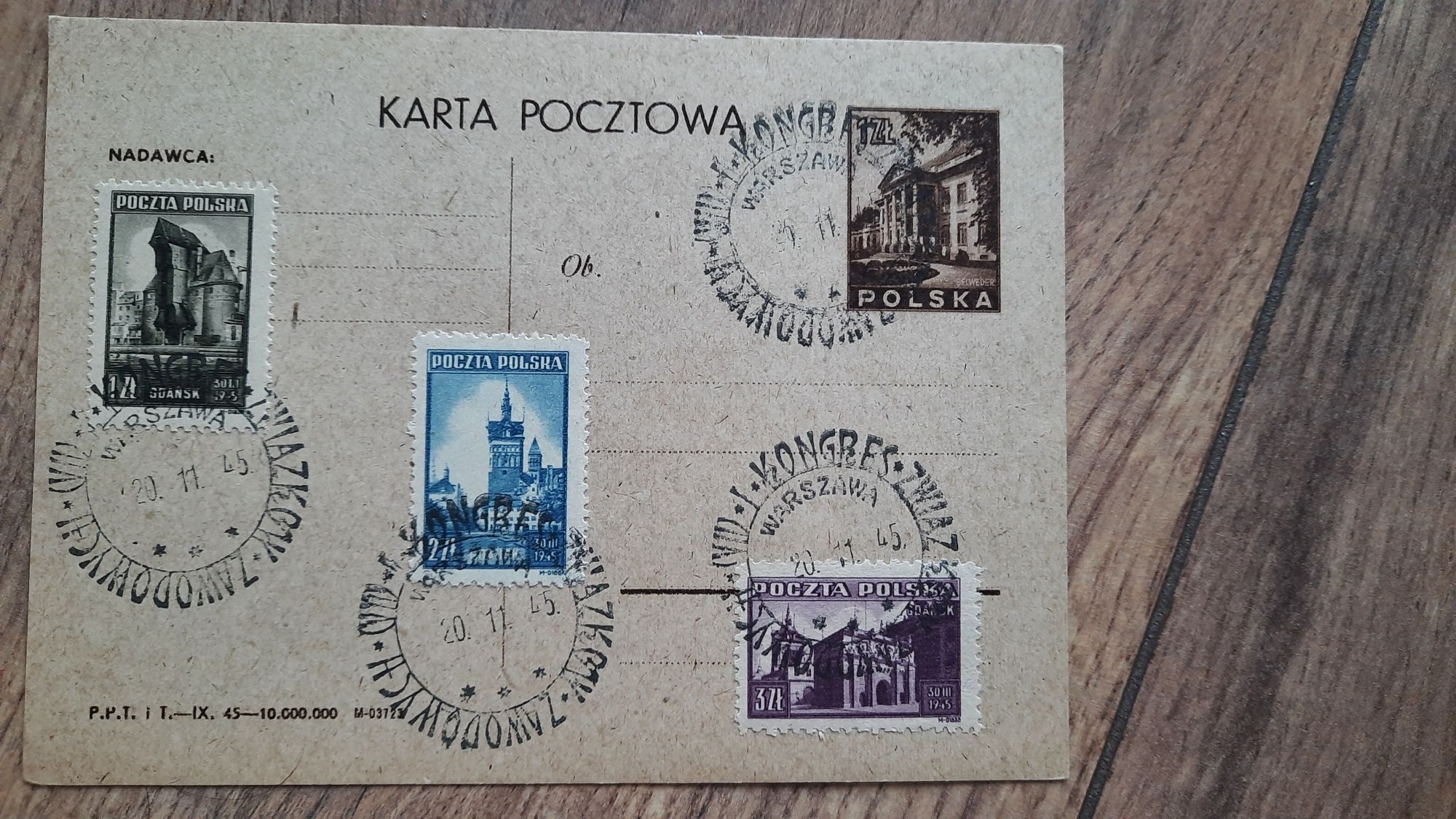 stara karta pocztowa Warszawa1945 rok kongres związków zawodowych