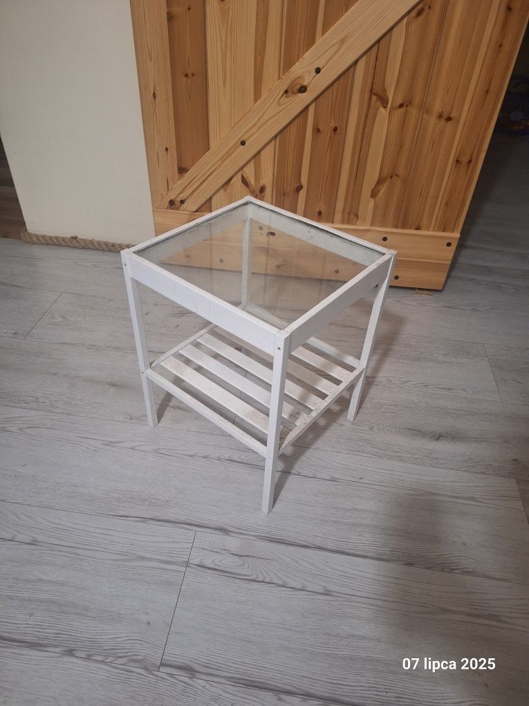 Stolik stoliczek kwietnik na balkon taras biały szklany