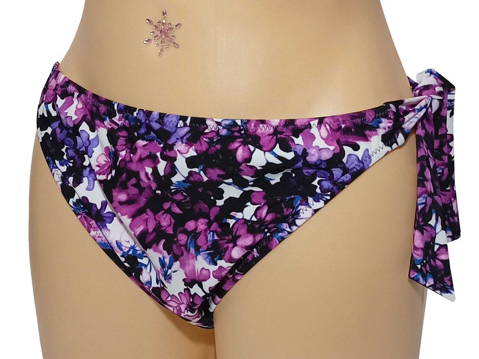 Free by Gottex Majtki kąpielowe fioletowe kwiaty wiązane po bokach XL