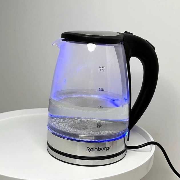 Электрический стеклянный чайник Rainberg RB-2250 с LED, 2200 Вт 1.8л