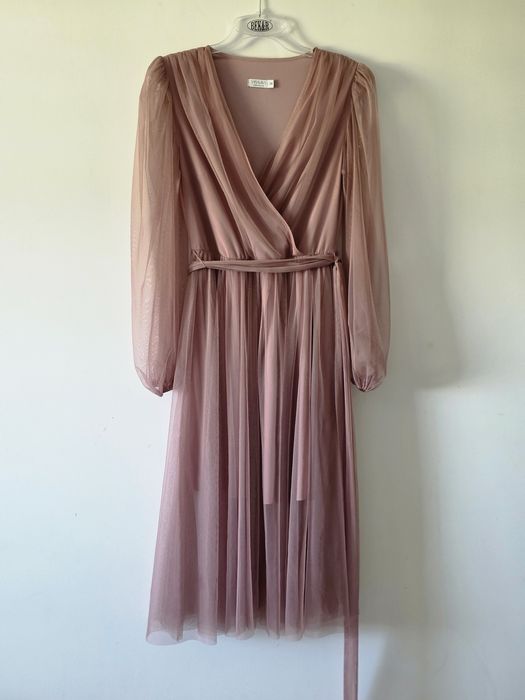 Vissavi 38 sukienka midi chrzest komunia wesele kopertowa tiul