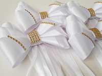 20 szt -Kokardy do dekoracji ławek na komunię ślub białe złote srebrne
