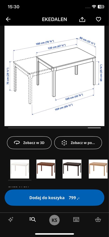 Ekedalen stół rozkladany ikea