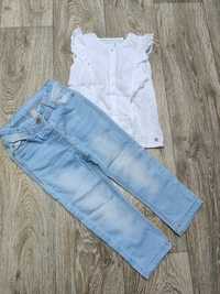 Elegancka bluzka biała ozdobny rękawek 92 jasne jeansy dżinsy