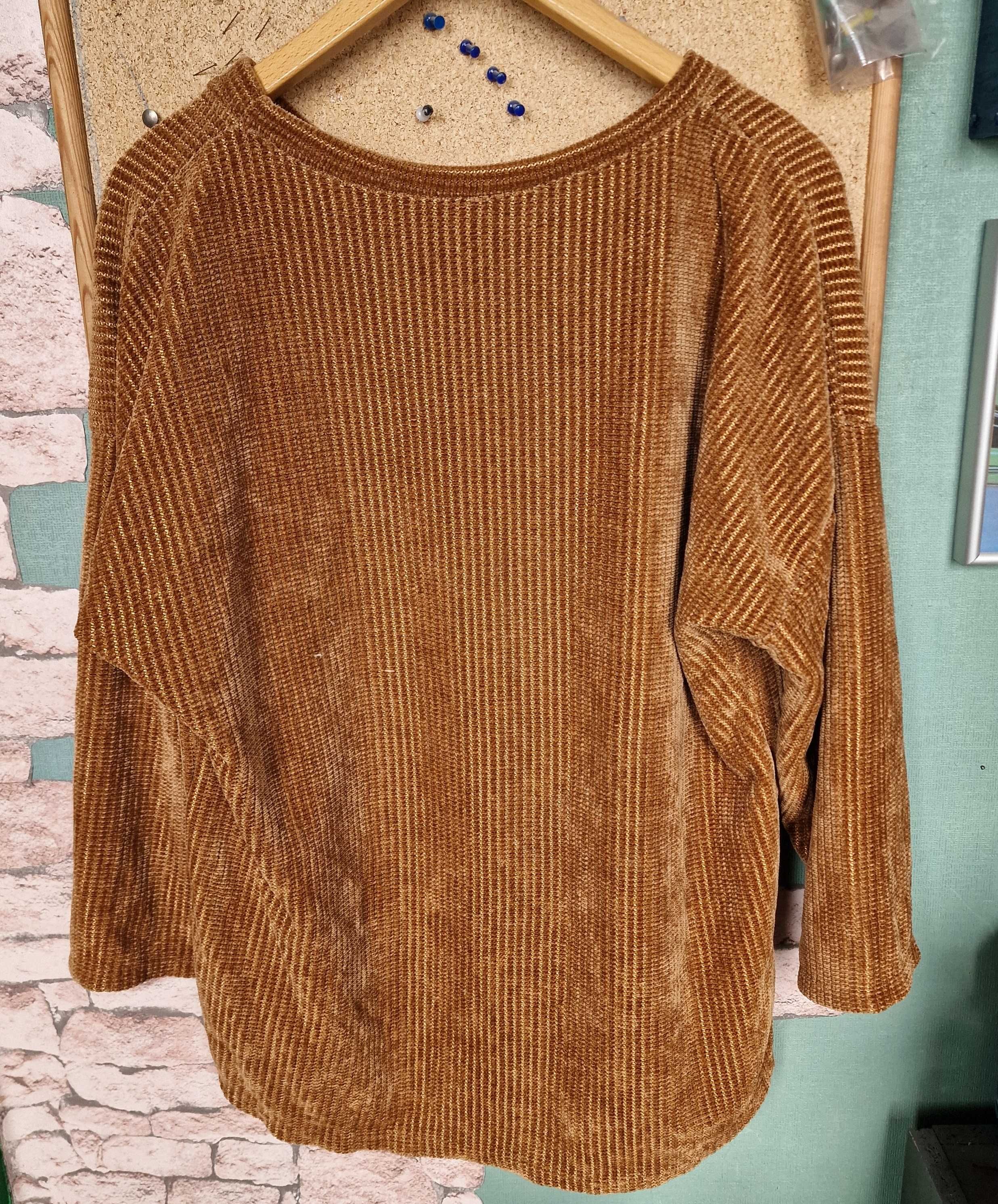 Welurowy czekoladowy sweter sweter XL, rękaw ¾