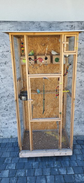 Woliera klatka + papugi faliste + wyposażenie