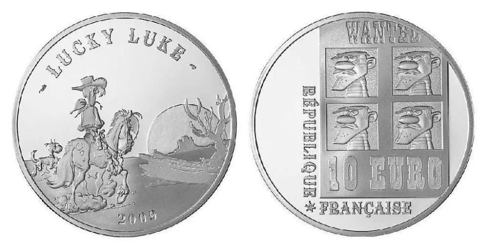 Moeda prata 10 euro Lucky Luke França 2009 – proof