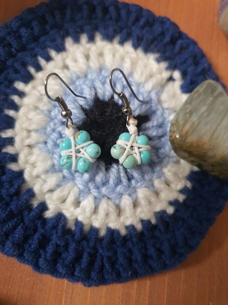 Kolczyki z turkusem handmade crochet fairycore witchcraft pentagram