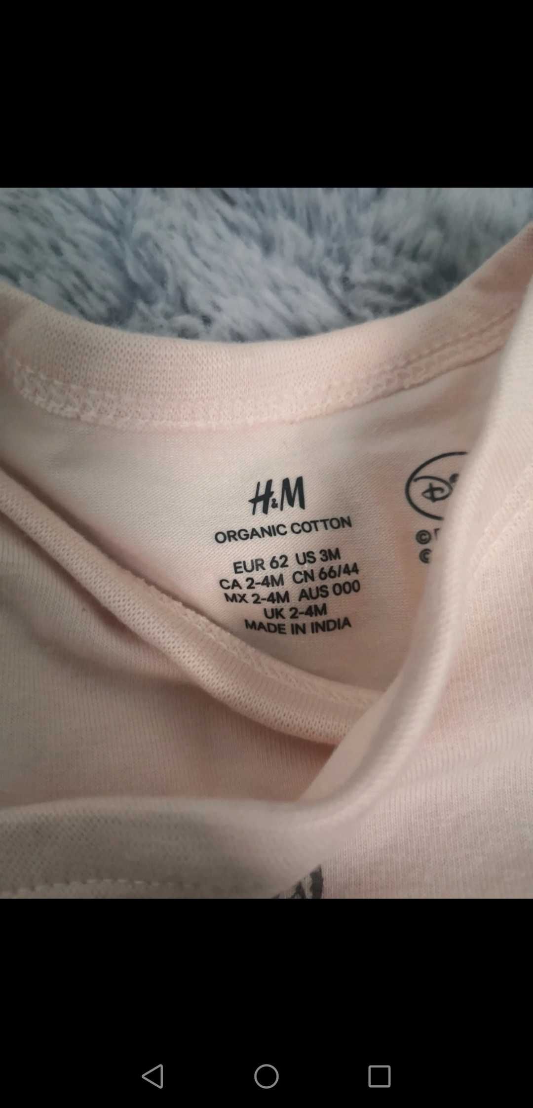 H&M 3-czesciowy komplet, pajac body i czapeczka r. 62