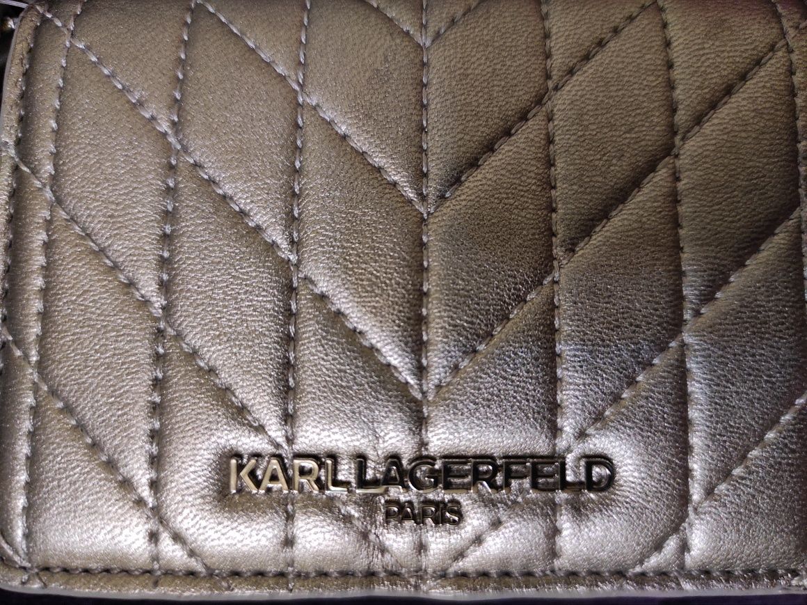 NOWA, oryginalna, srebrna mini torebka Karl Lagerfeld.