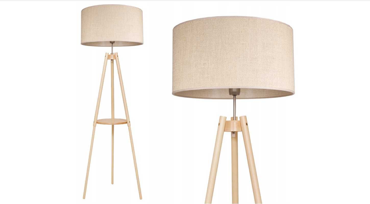 Piękna LAMPA BOHO Podłogowa Stojąca Drewno Naturalne 146/40 cm NOWA