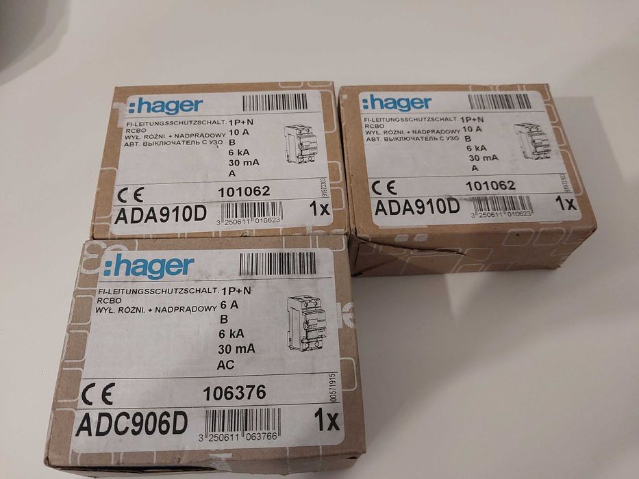 Hager RCBO 1P+N 6kA B 10A/30mA Typ A, ADA906D, ADA910D
