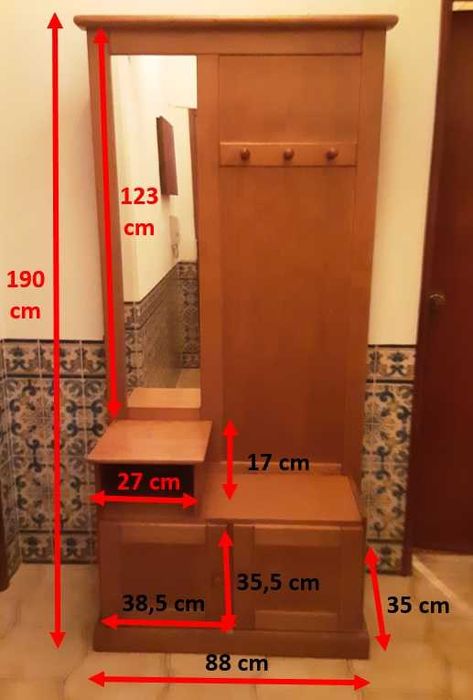 Móvel de Entrada com Bengaleiro, Espelho, Assento e Sapateira