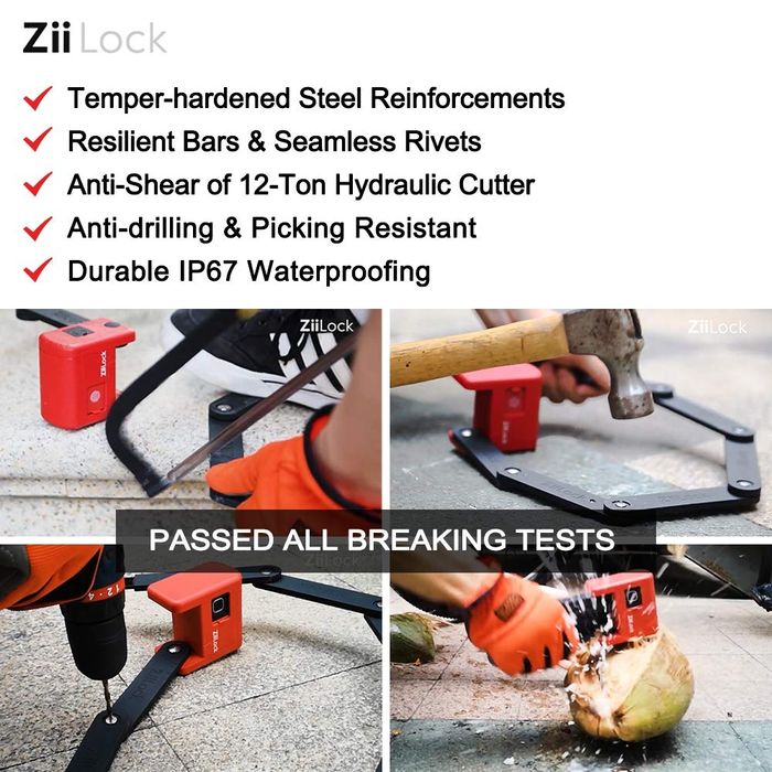 ZiiLock X Smart Folding Bike Lock, impressão digital e aplicativo de s