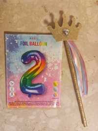 Balon foliowy kolorowy "2" + różdżka unicorn action Pepco urodziny