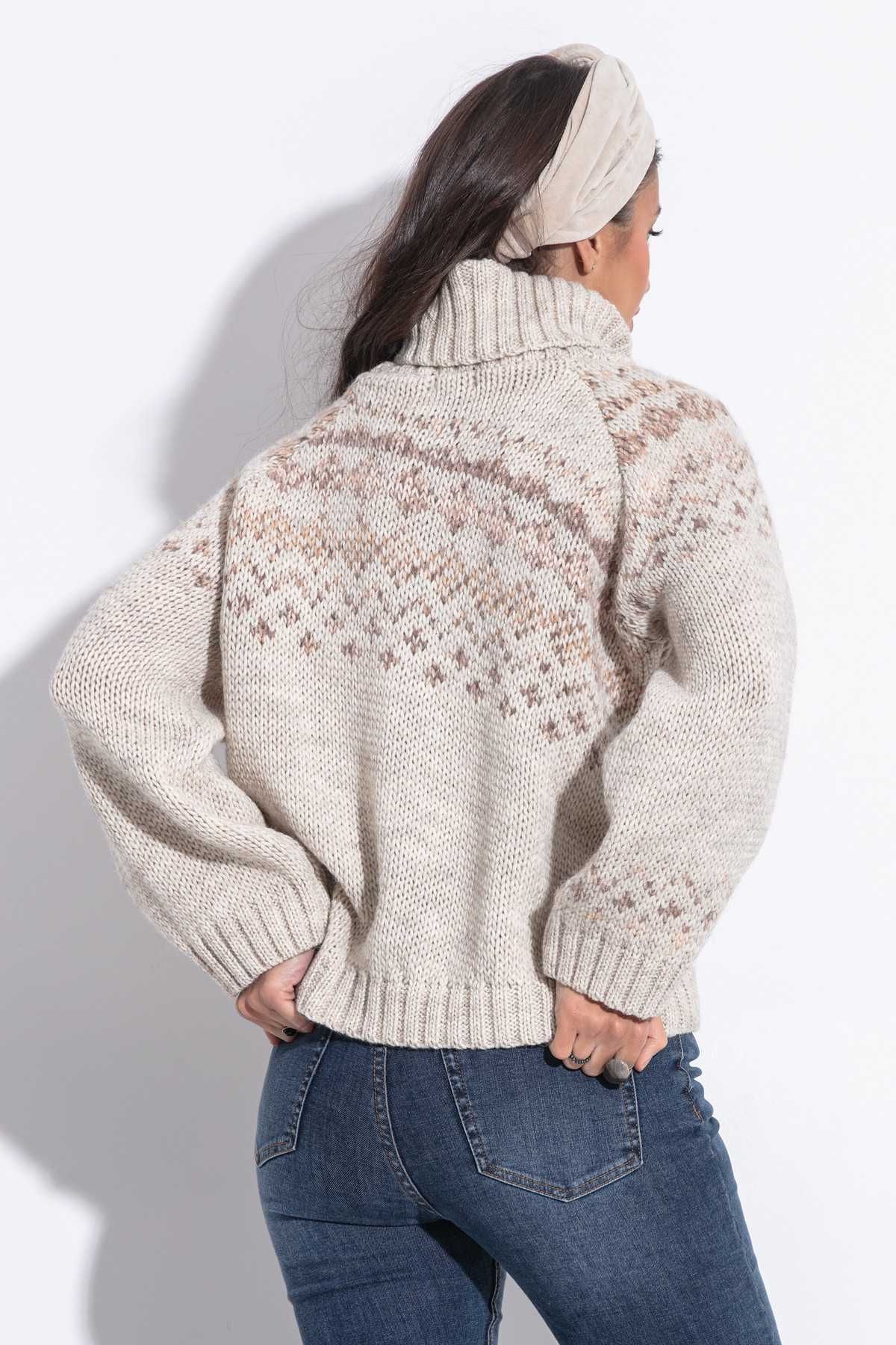Ciepły sweter z norweskim wzorem beż 36/38 F1354