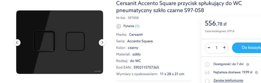 przycisk pneumatyczny  cersanit   szkło czarne
